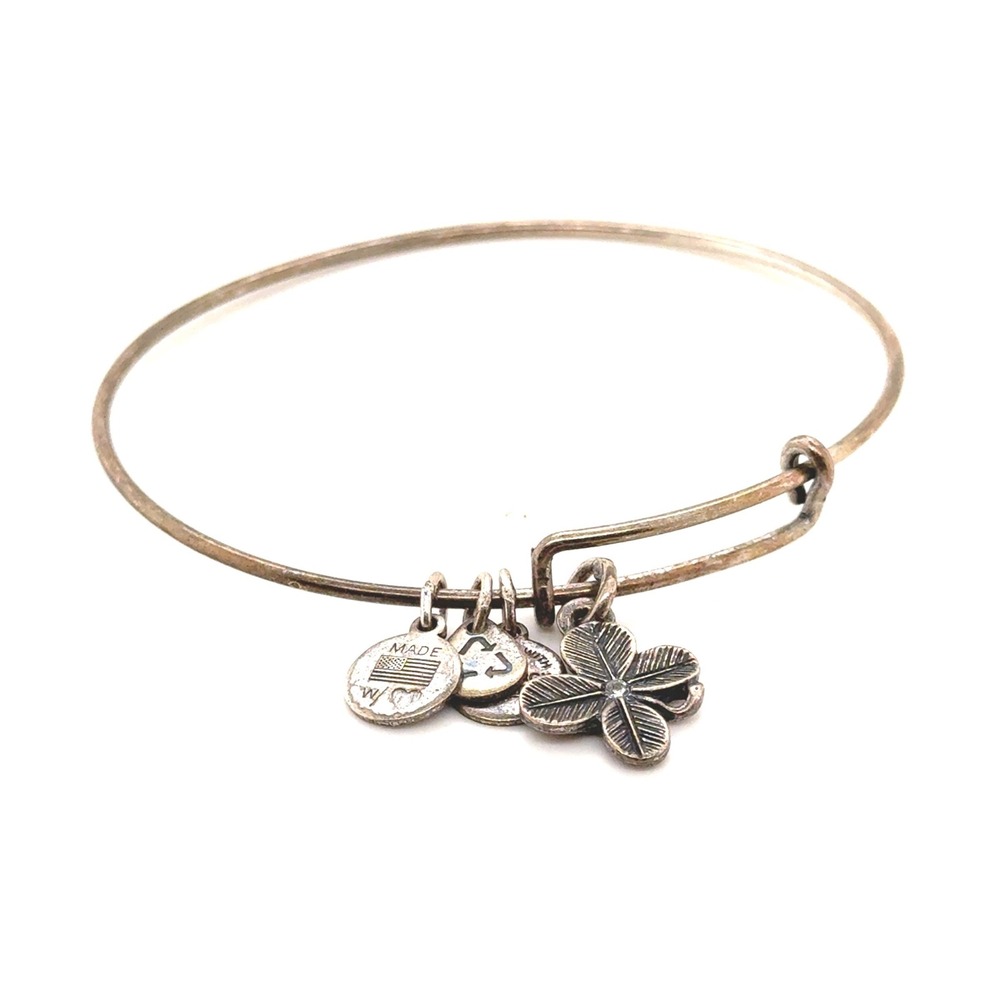Alex and Ani Four Leaf Clover Charm Bangle Bracelet Rafaelian Silver Finish Luck